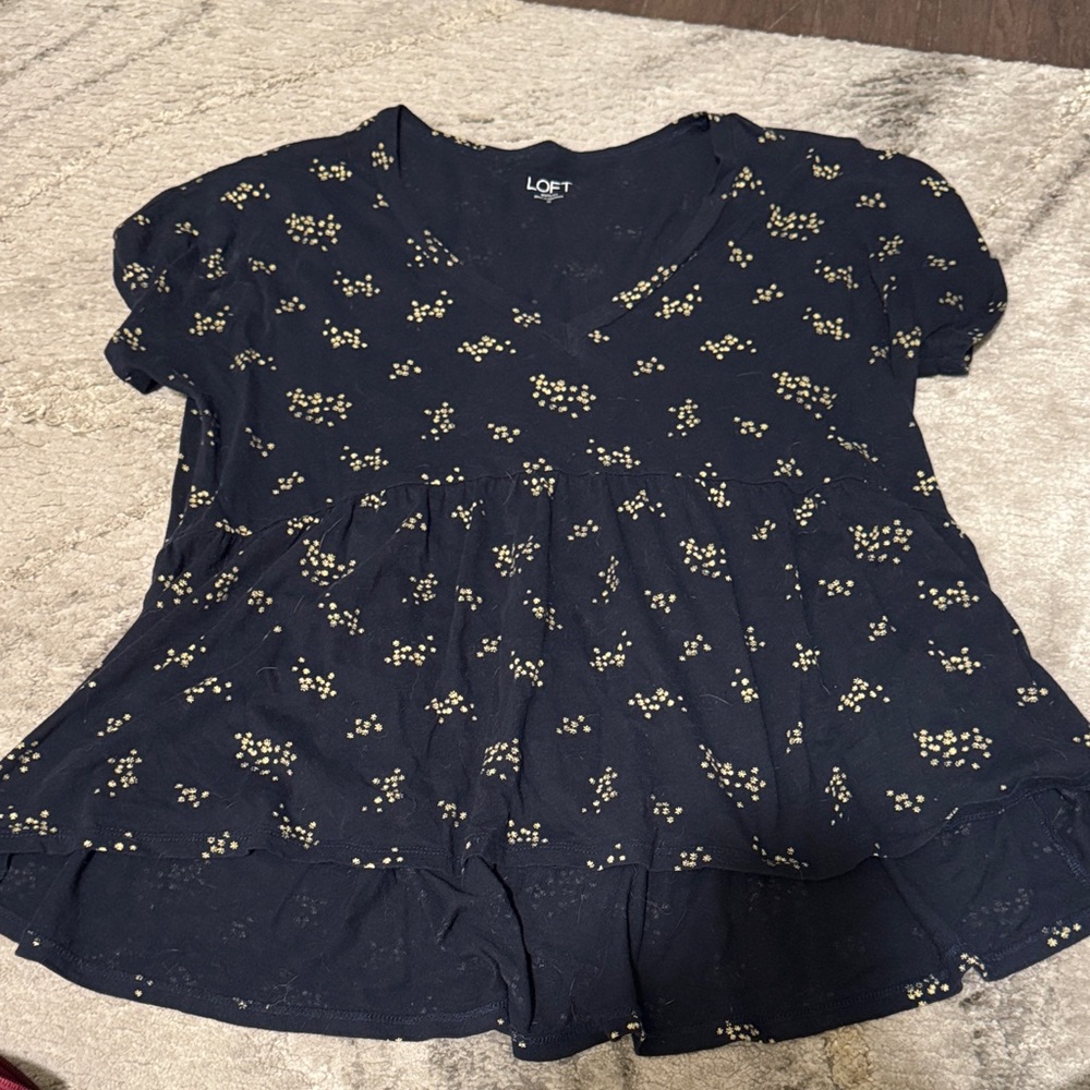LOFT Dark Blue Floral Top